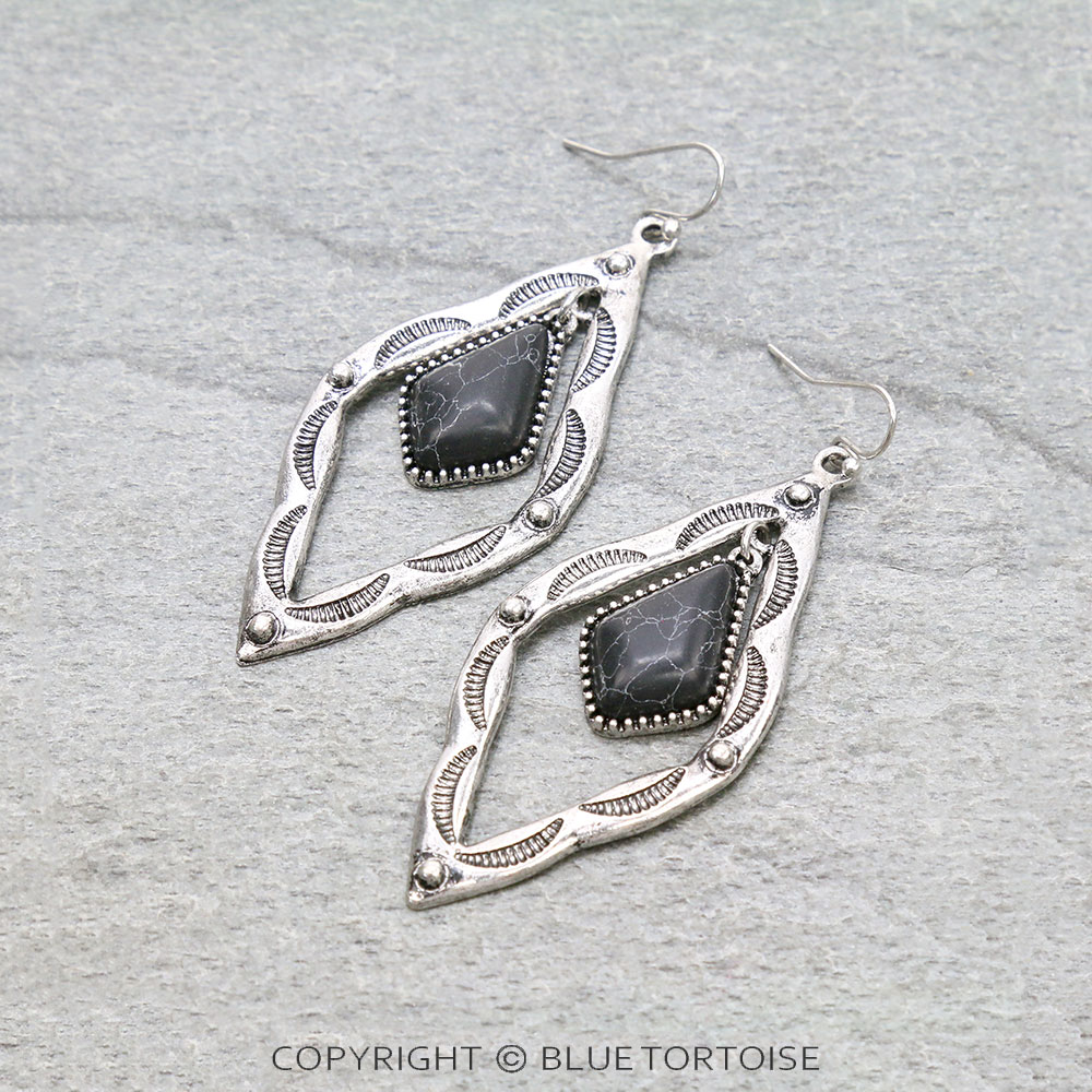 Western Diamond Shape Stone Dangle Earrings