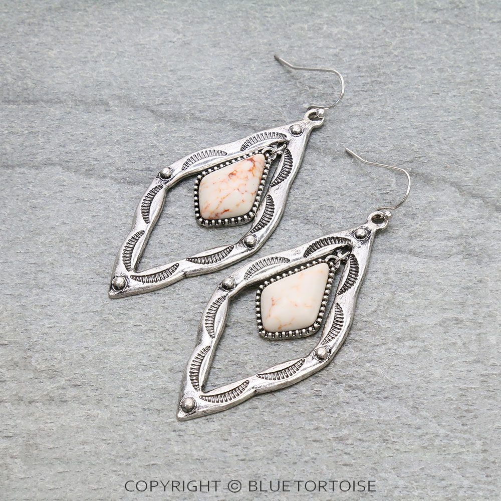 Western Diamond Shape Stone Dangle Earrings