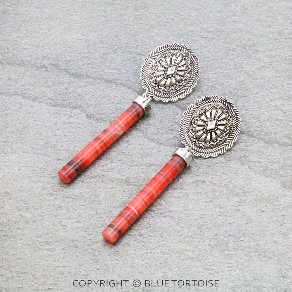 Western Concho with Stone Bar Stud Earrings