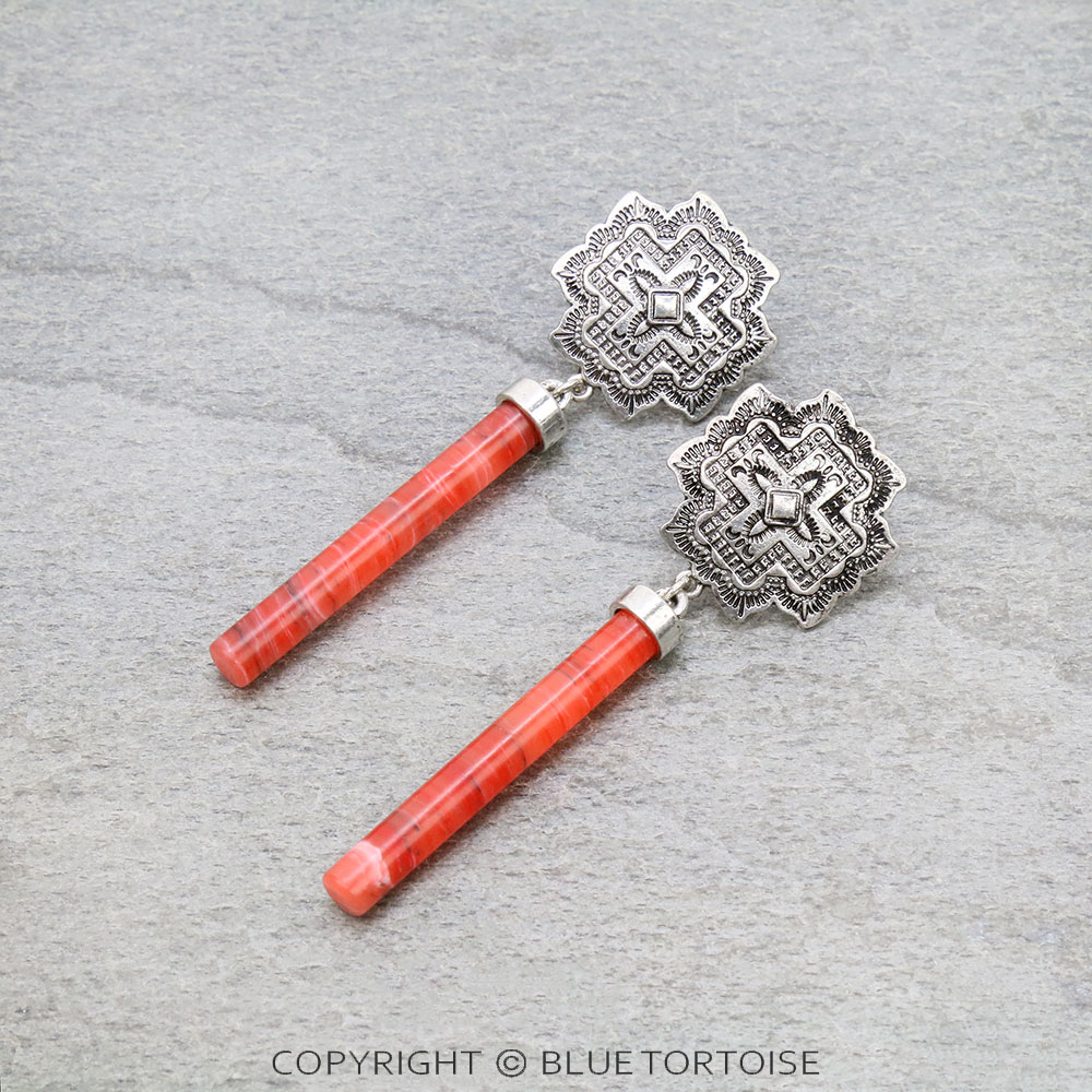 Western Aztec Style Cross with Stone Bar Stud Earrings