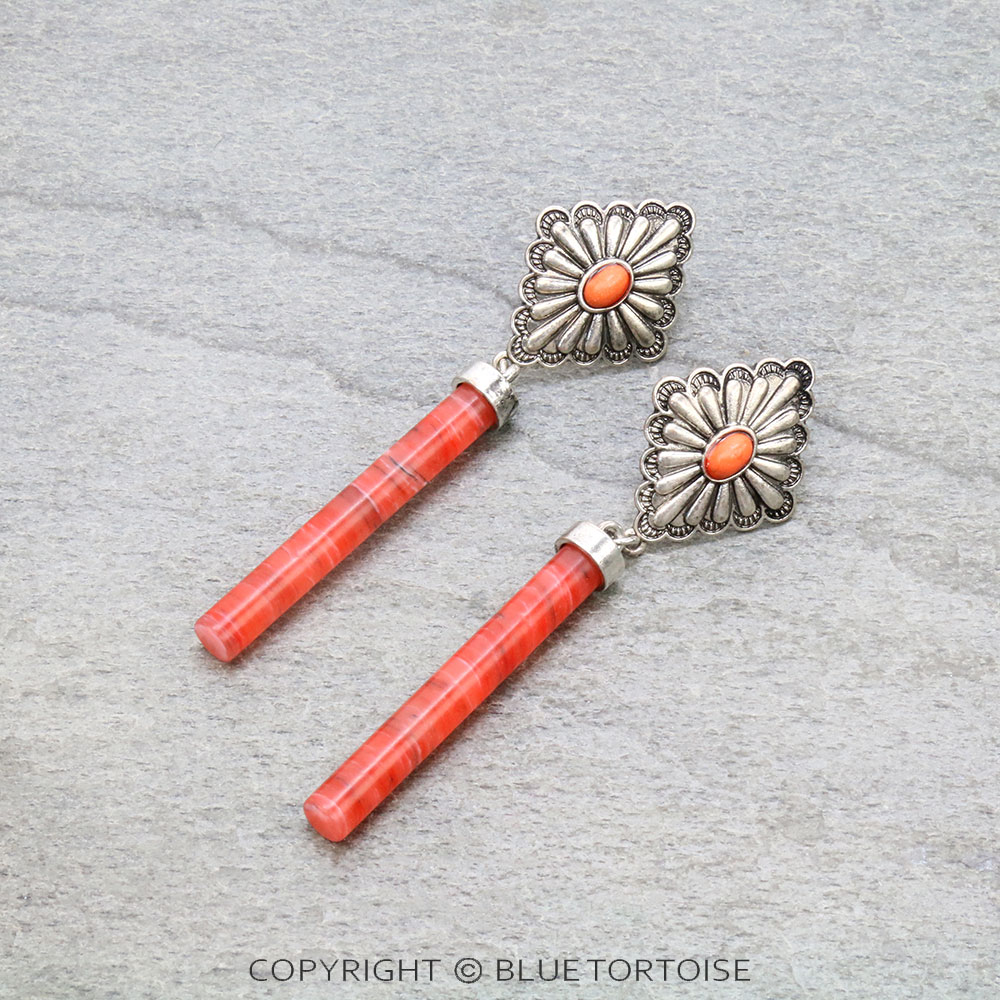 Western Concho with Stone Bar Stud Earrings