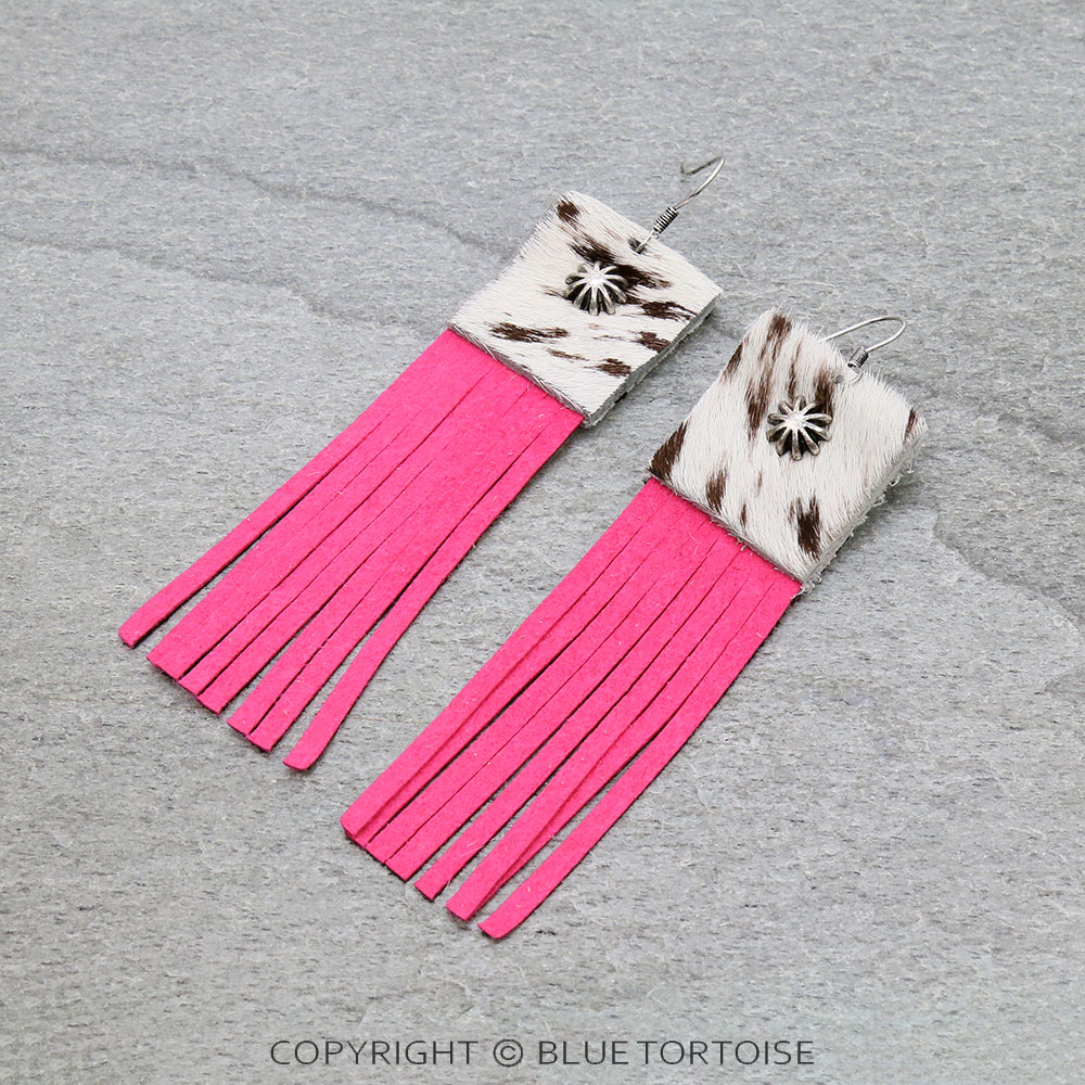 Genuine Leather with Tassel Fringe Dangle Earrings