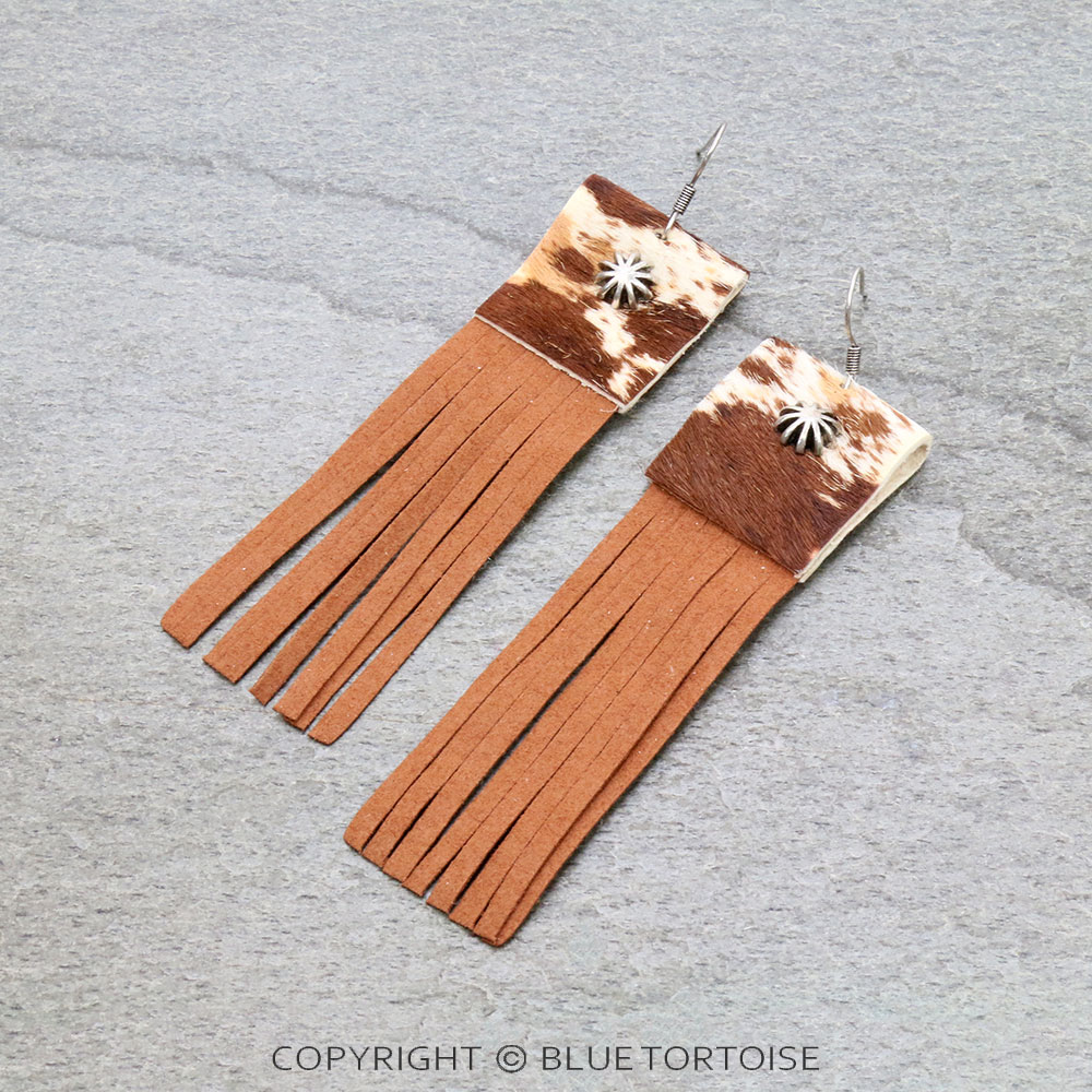 Genuine Leather with Tassel Fringe Dangle Earrings