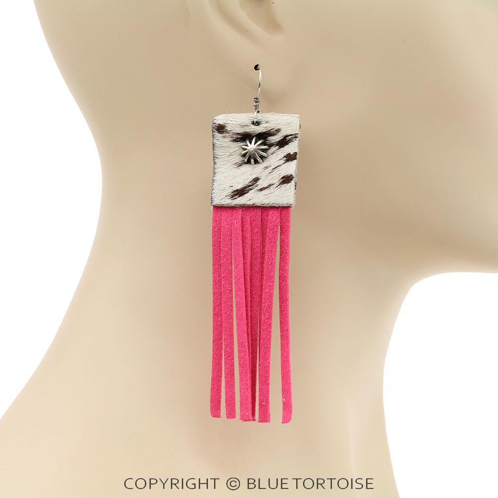 Genuine Leather with Tassel Fringe Dangle Earrings - Image 2