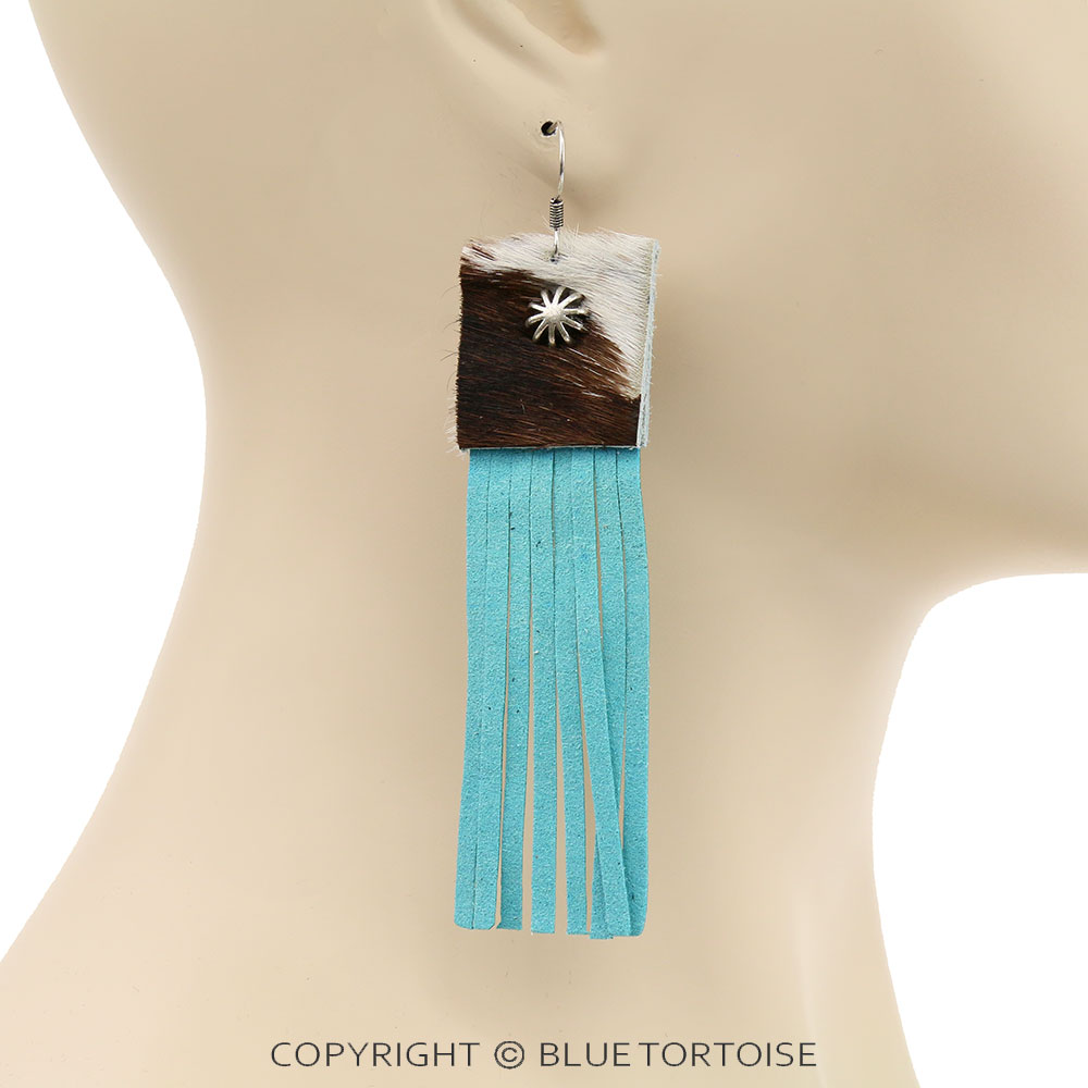 Genuine Leather with Tassel Fringe Dangle Earrings - Image 2