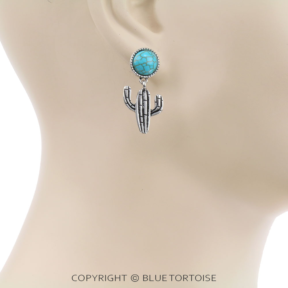 Western Cactus Stone Stud Earrings - Image 2