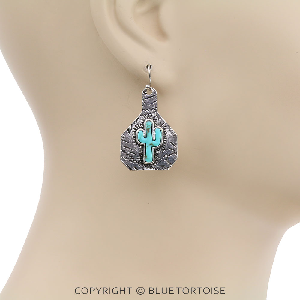 Cattle Tag Cactus Dangle Earrings - Image 2