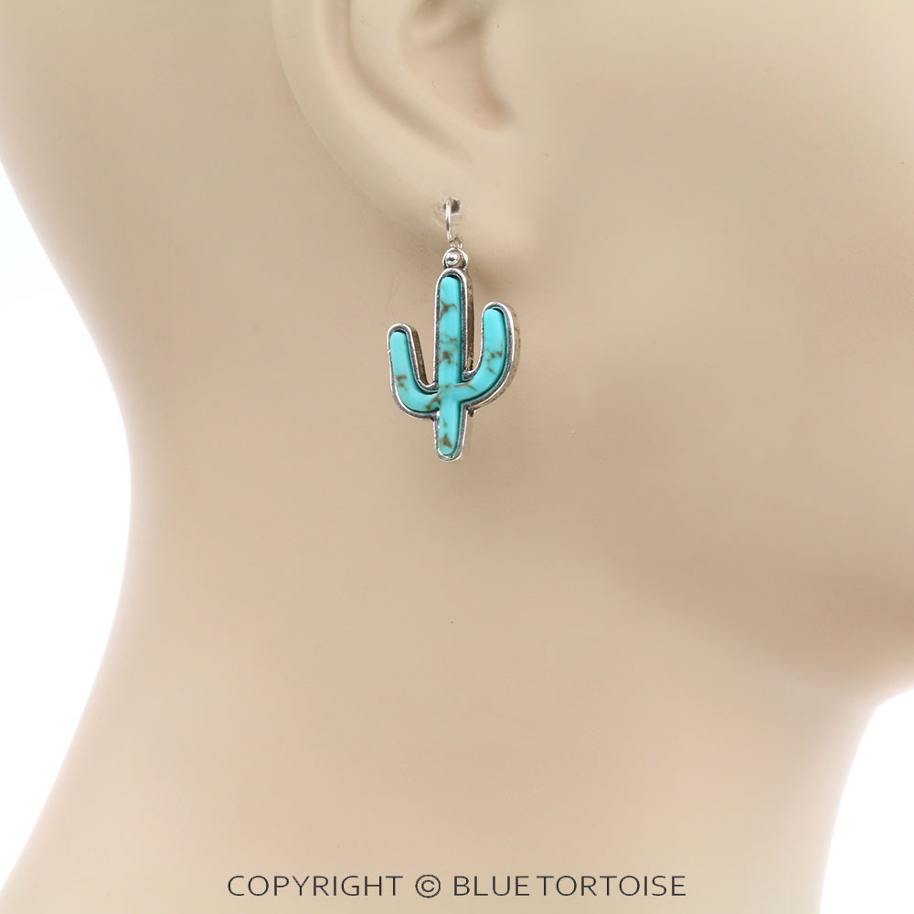 Western Cactus Stone Dangle Earrings - Image 2