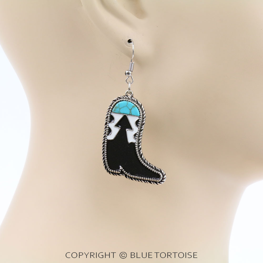 Western Boots Inlay Dangle Earrings - Image 2