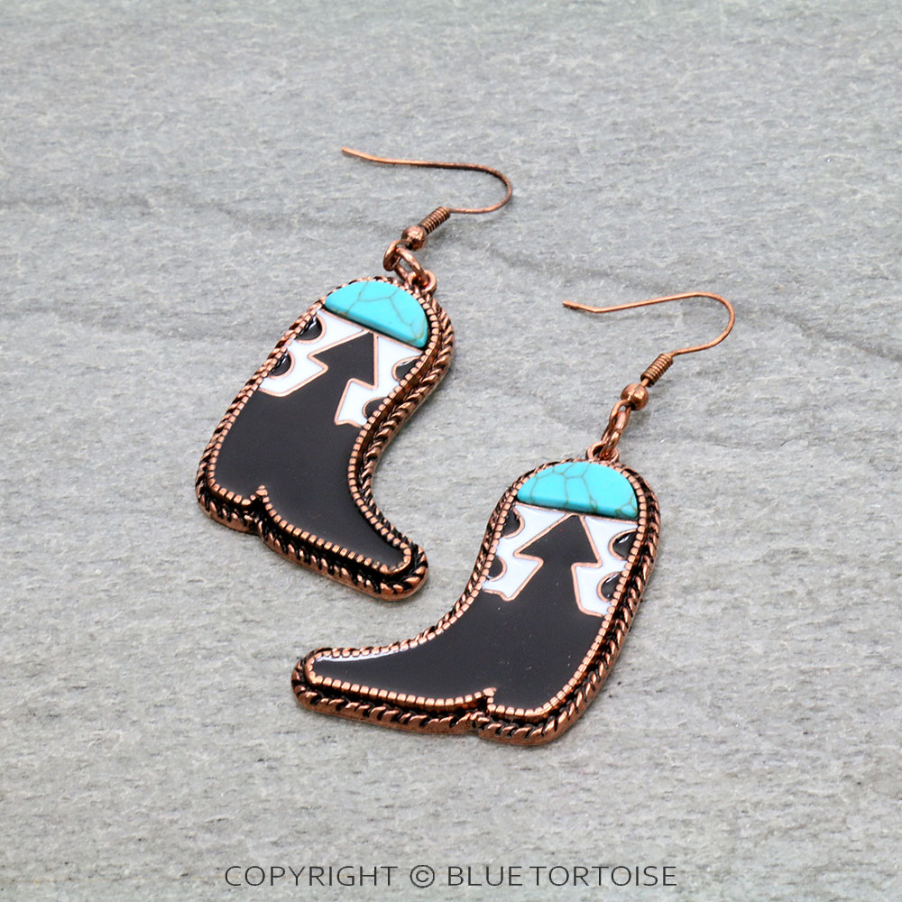 Western Boots Inlay Dangle Earrings