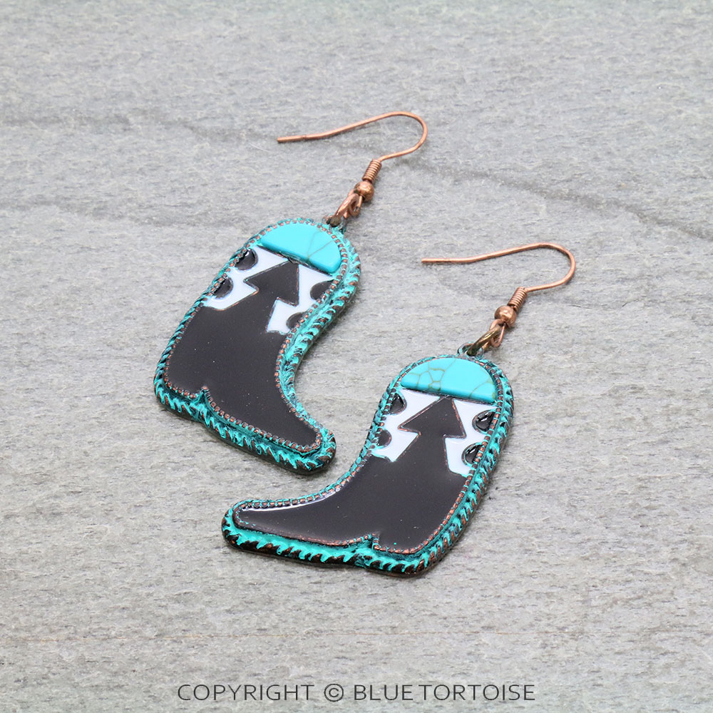 Western Boots Inlay Dangle Earrings