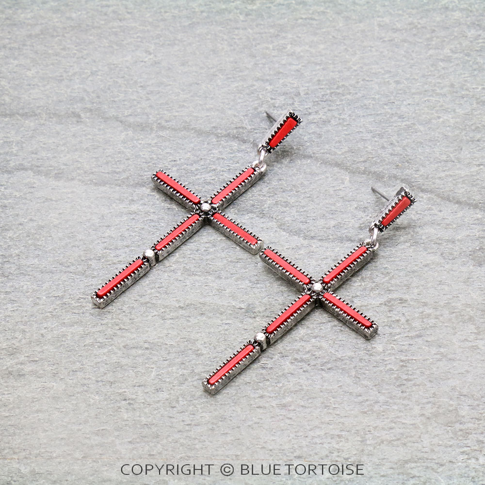 Western Cross Stone Stud Earrings