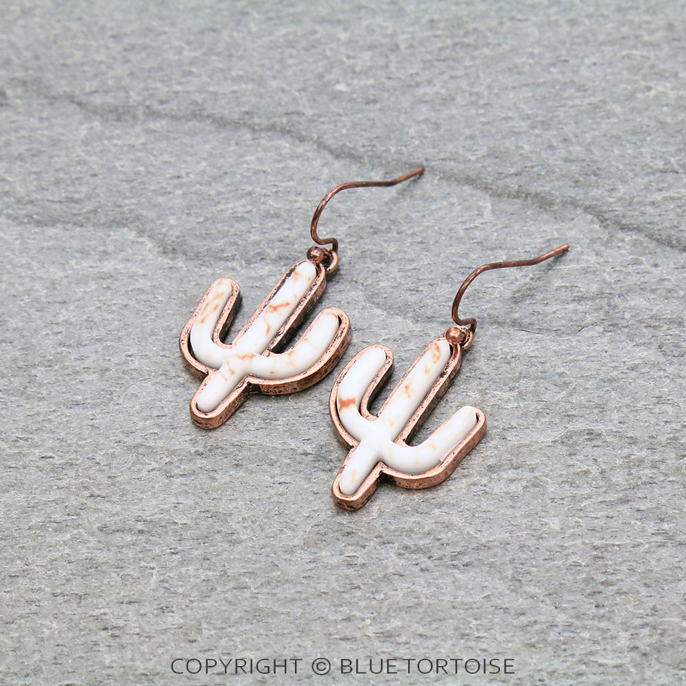Western Cactus Stone Dangle Earrings