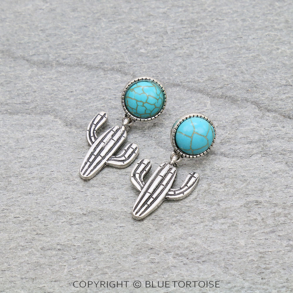 Western Cactus Stone Stud Earrings