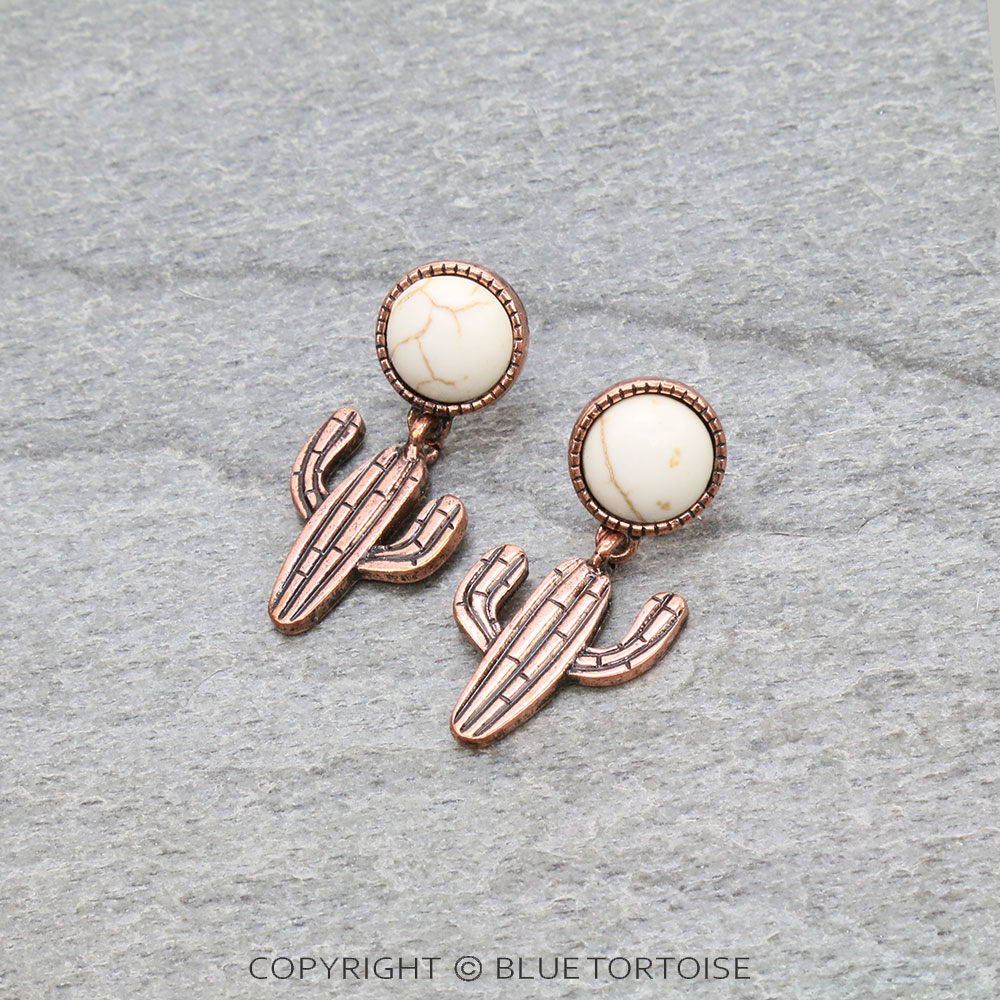 Western Cactus Stone Stud Earrings