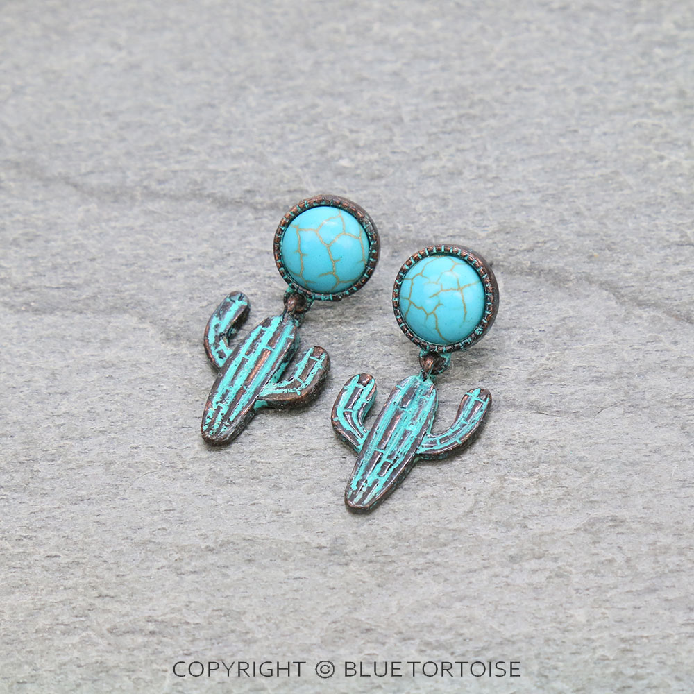 Western Cactus Stone Stud Earrings