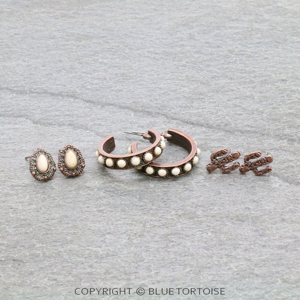 3 Pair Western Cactus Earring Set