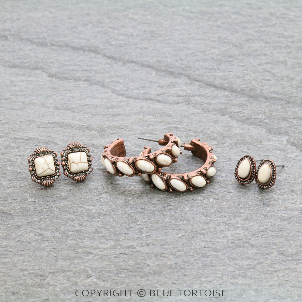 3 Pair Western Stone Earring Set