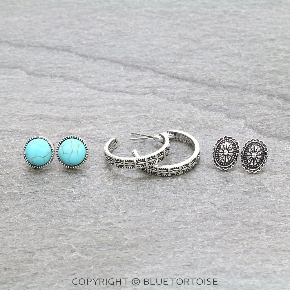 3 Pair Western Concho Earring Set