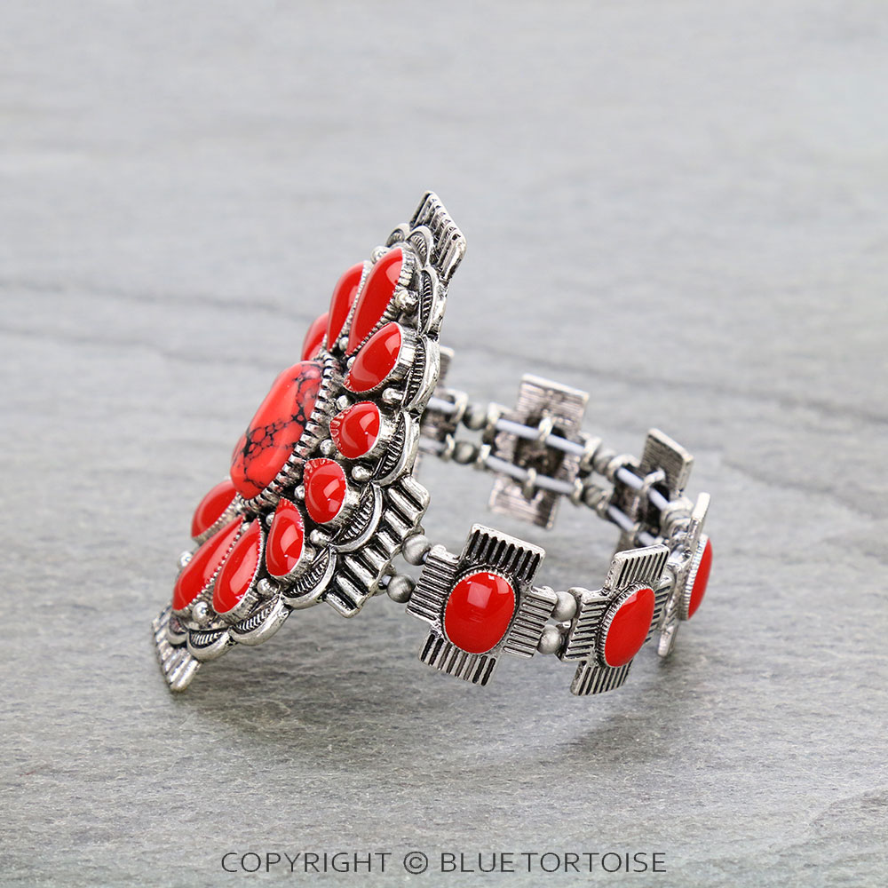 Western Epoxy Concho with Stone Stretch Bracelet - Image 2