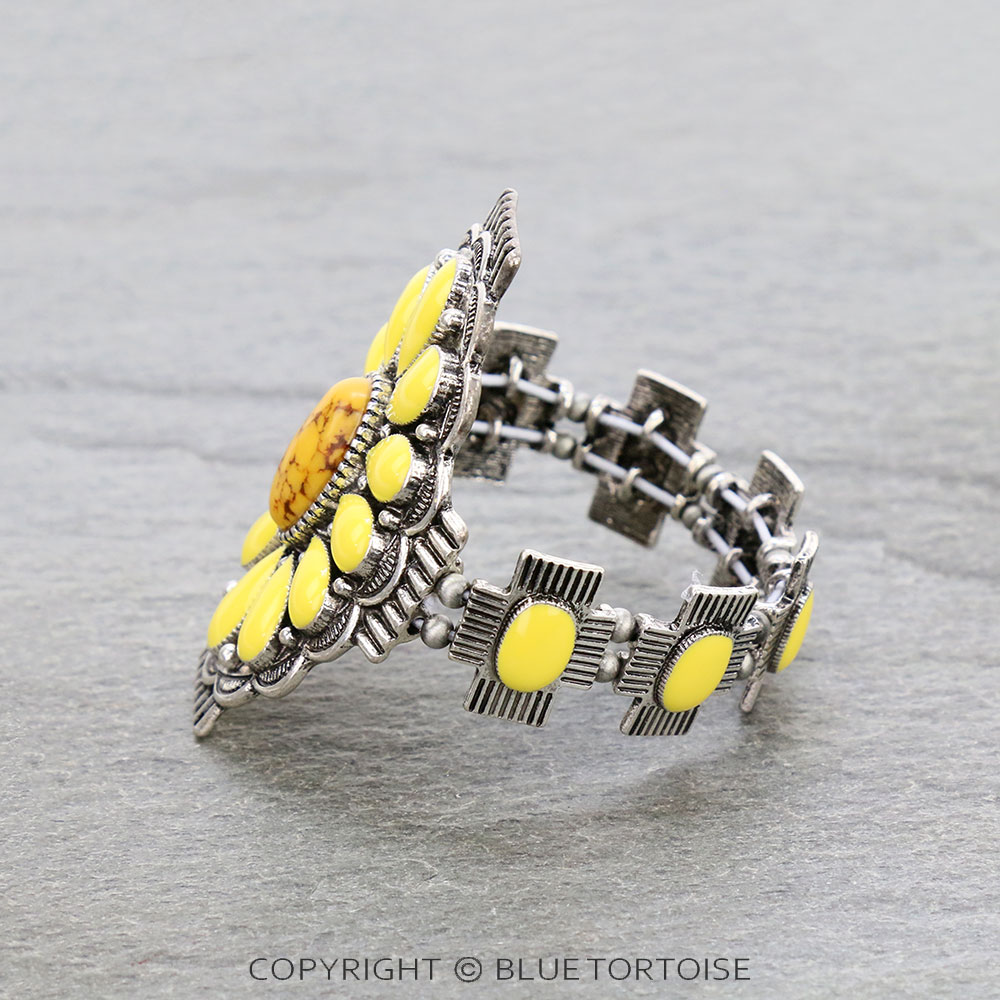Western Epoxy Concho with Stone Stretch Bracelet - Image 2