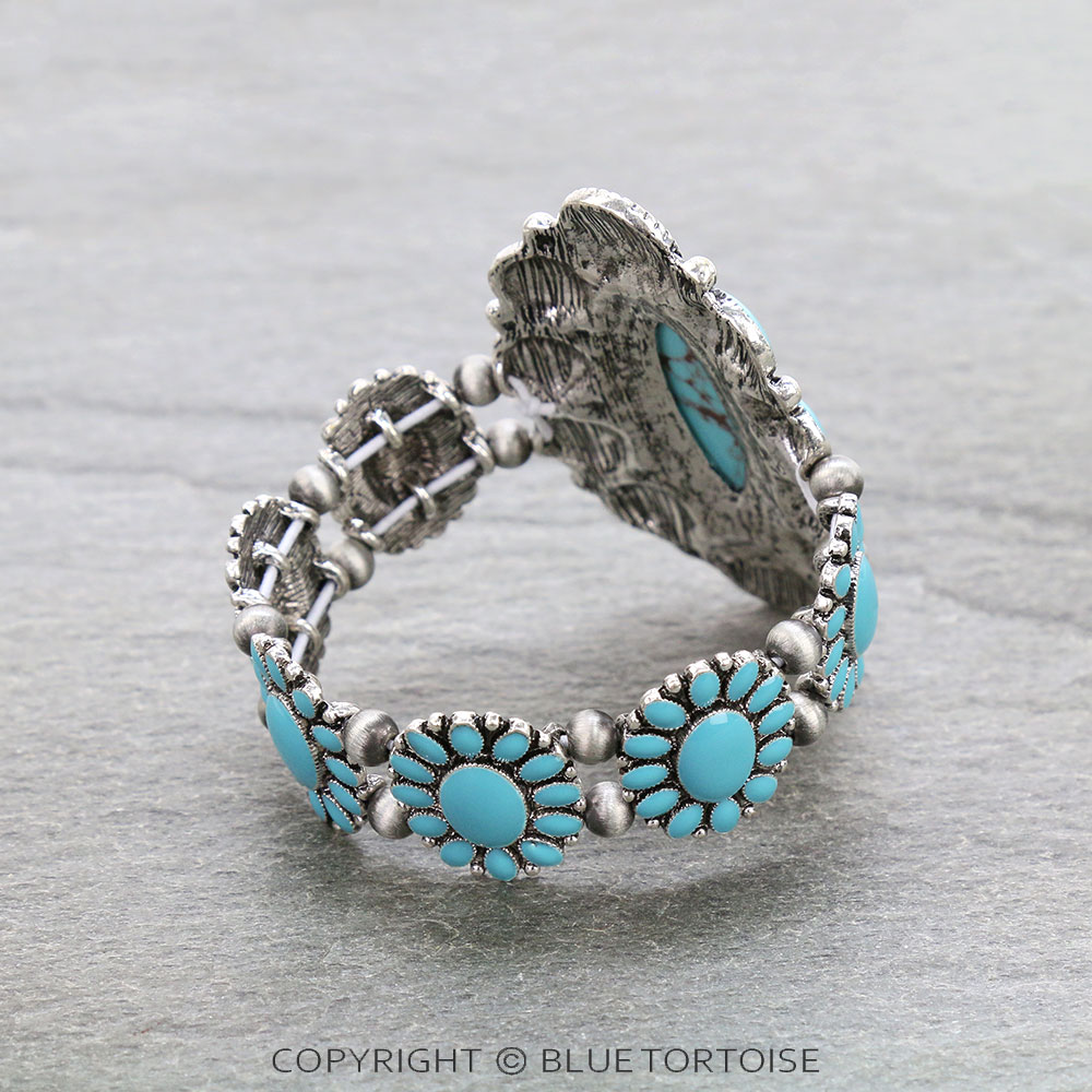 Western Epoxy Concho with Stone Stretch Bracelet - Image 3