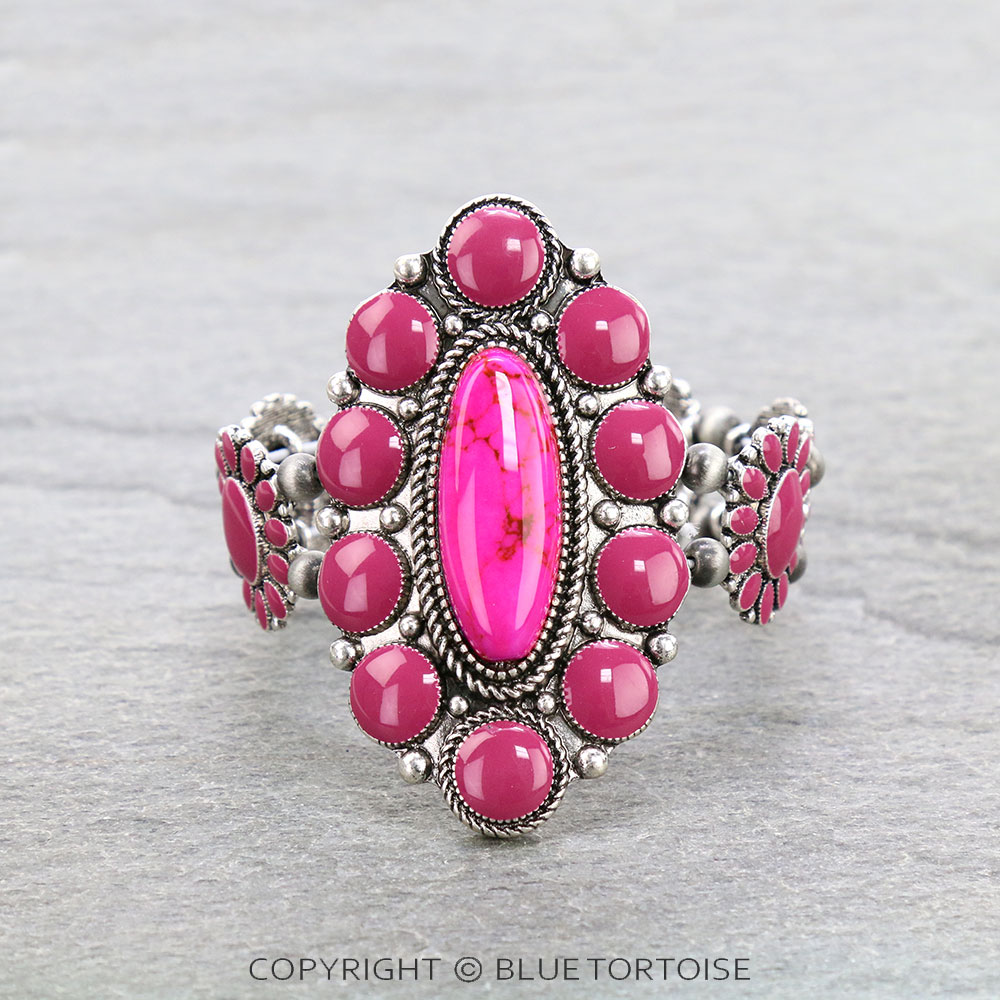 Western Epoxy Concho with Stone Stretch Bracelet