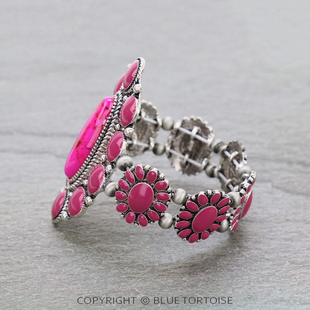 Western Epoxy Concho with Stone Stretch Bracelet - Image 2