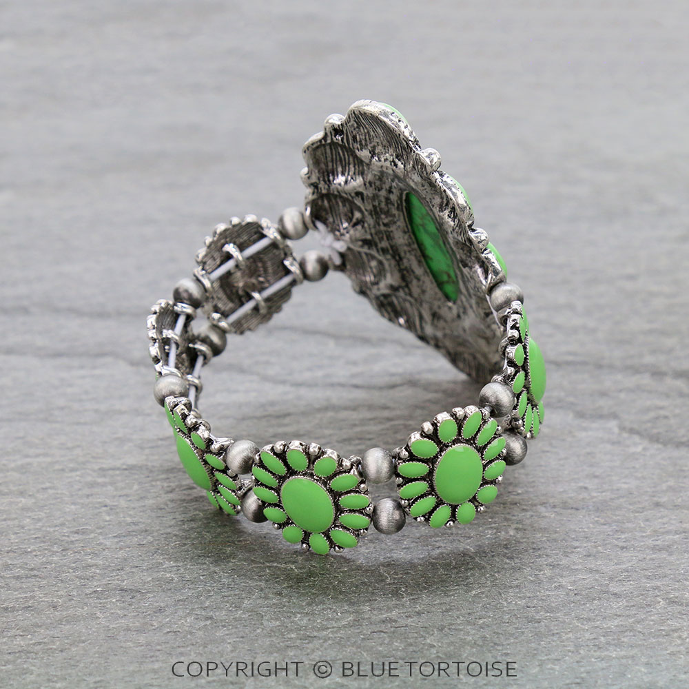 Western Epoxy Concho with Stone Stretch Bracelet - Image 3