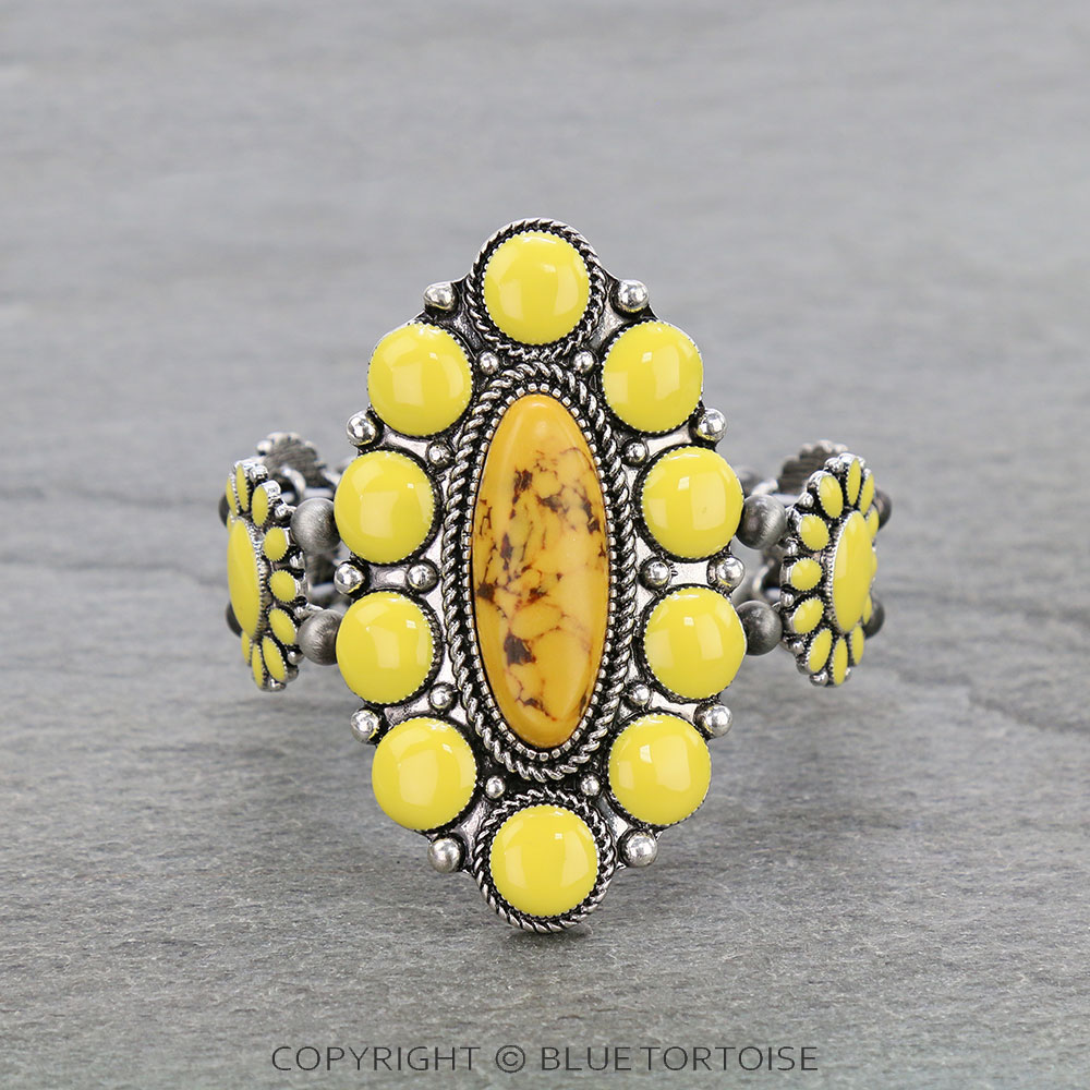Western Epoxy Concho with Stone Stretch Bracelet