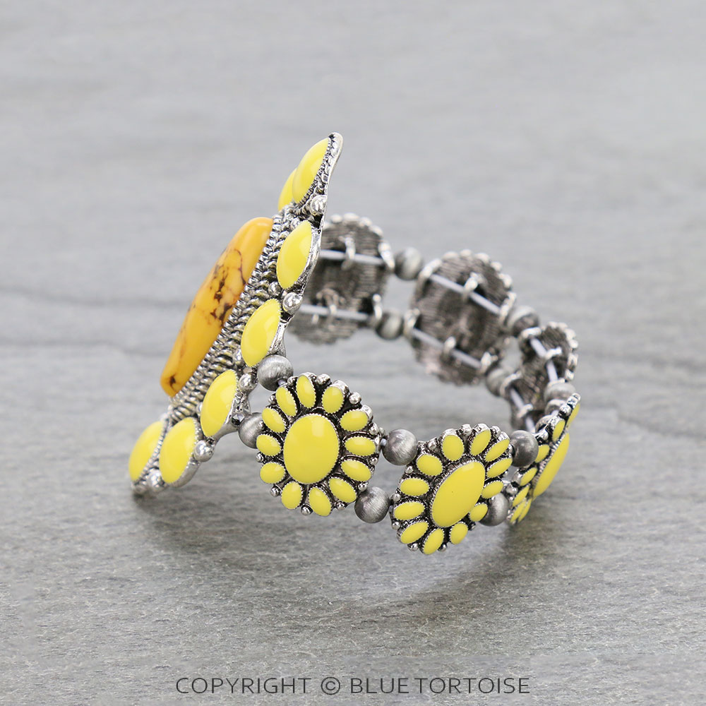 Western Epoxy Concho with Stone Stretch Bracelet - Image 2