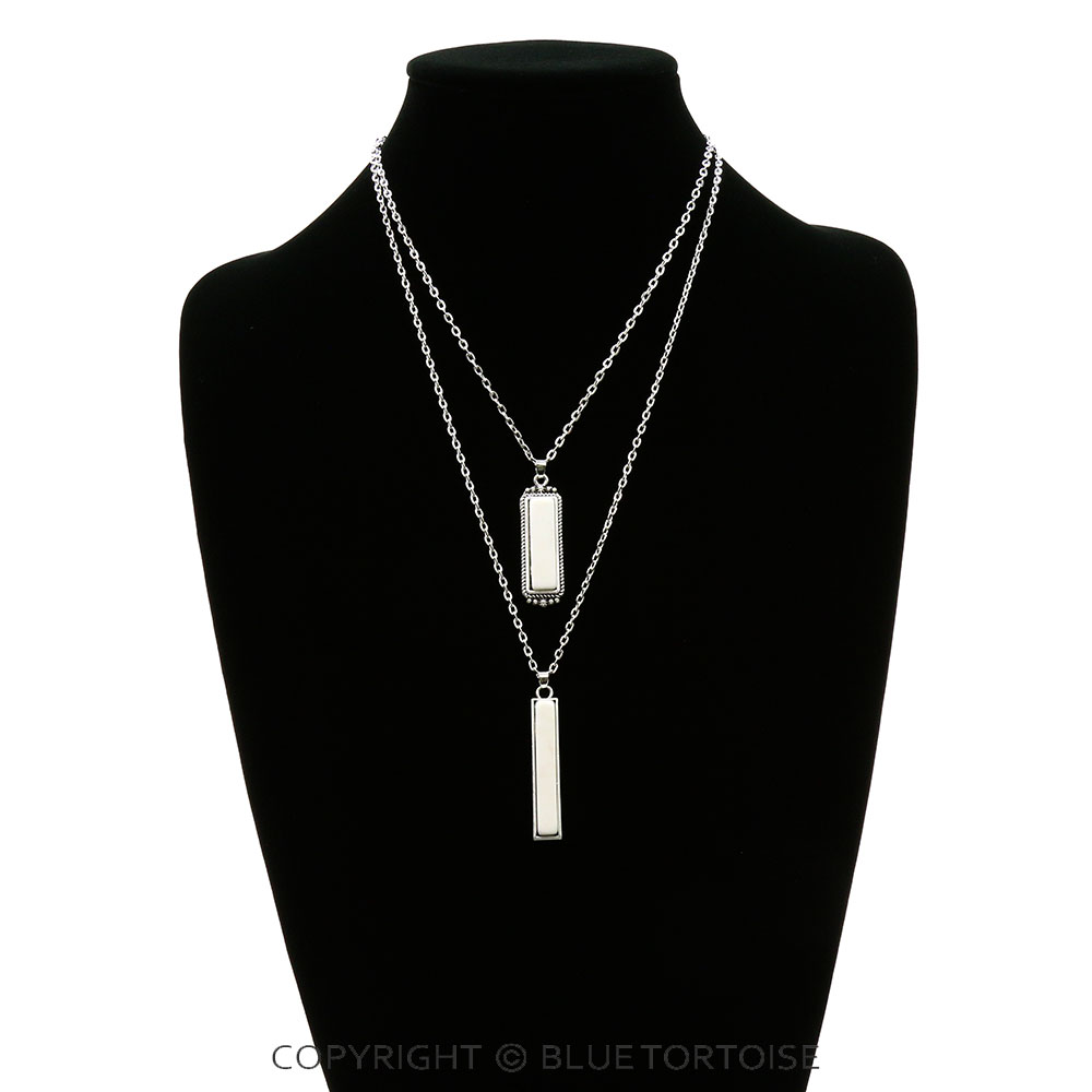 20" Long, Small Chain Necklace, Bar Natural White Stone Pendant - Image 2
