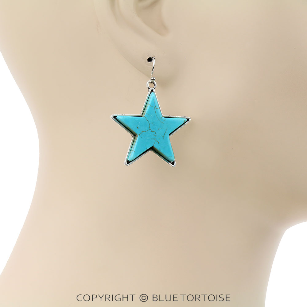 1.4" Long, Lone Star Natural Stone Earrings - Image 2