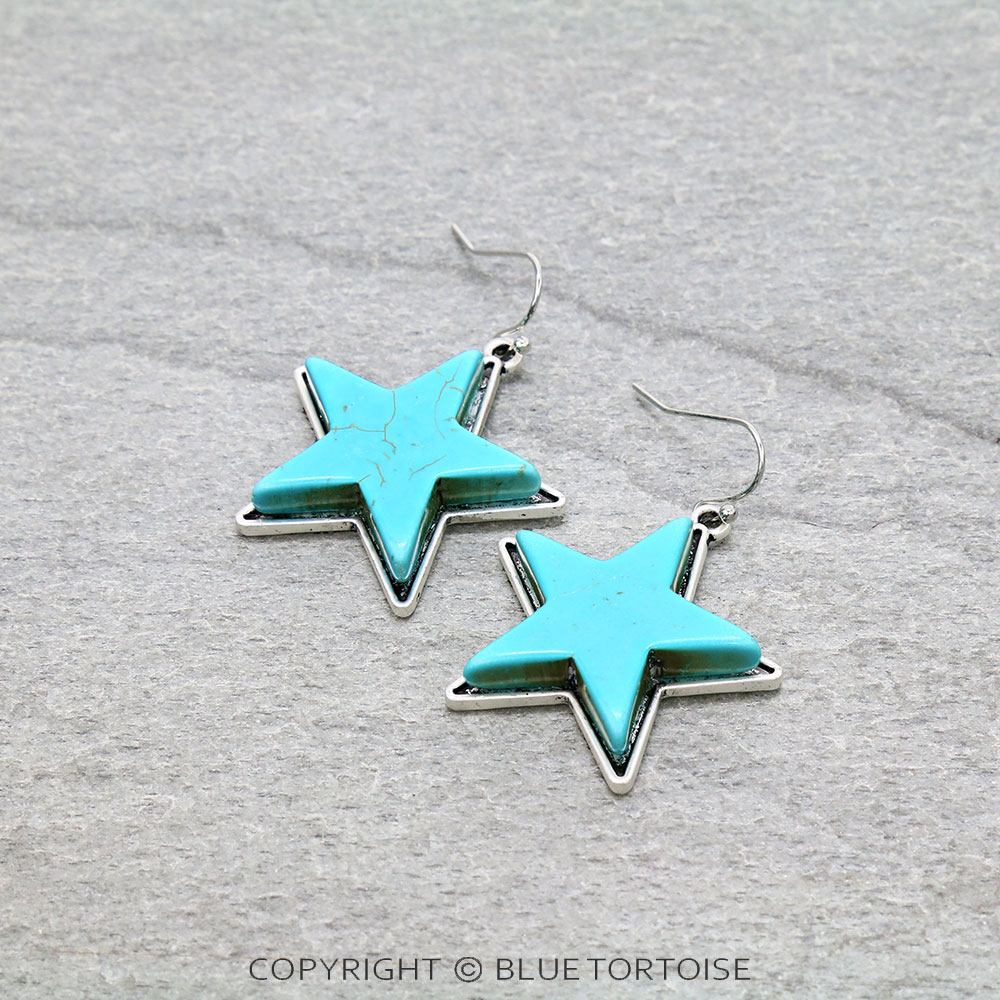 1.4" Long, Lone Star Natural Stone Earrings