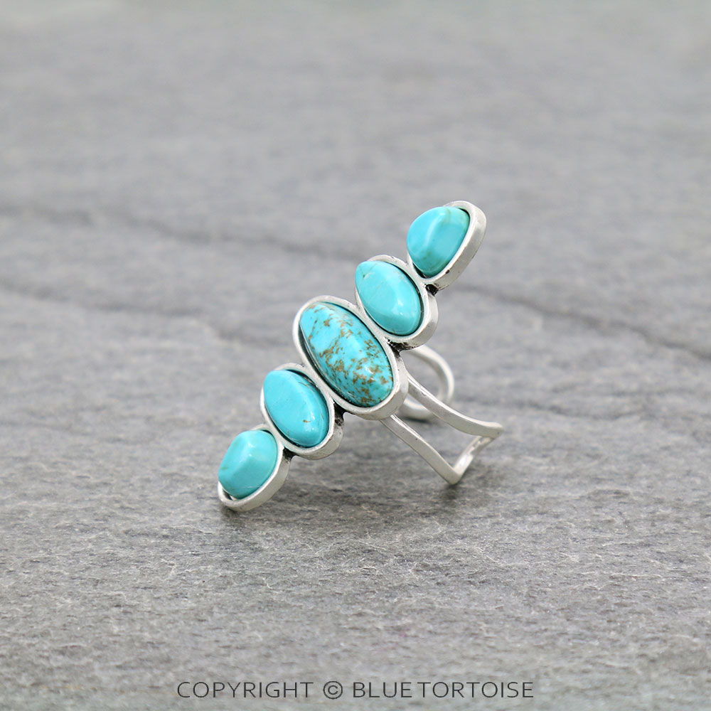 1.8" Long, Big! Natural Stone Adjustable Ring, Bronze Double Band - Image 2