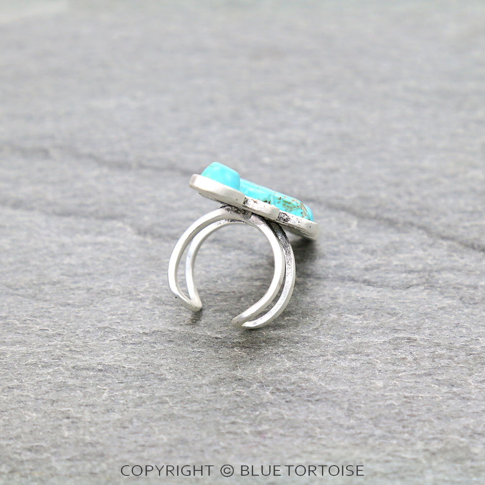 1.8" Long, Big! Natural Stone Adjustable Ring, Bronze Double Band - Image 3