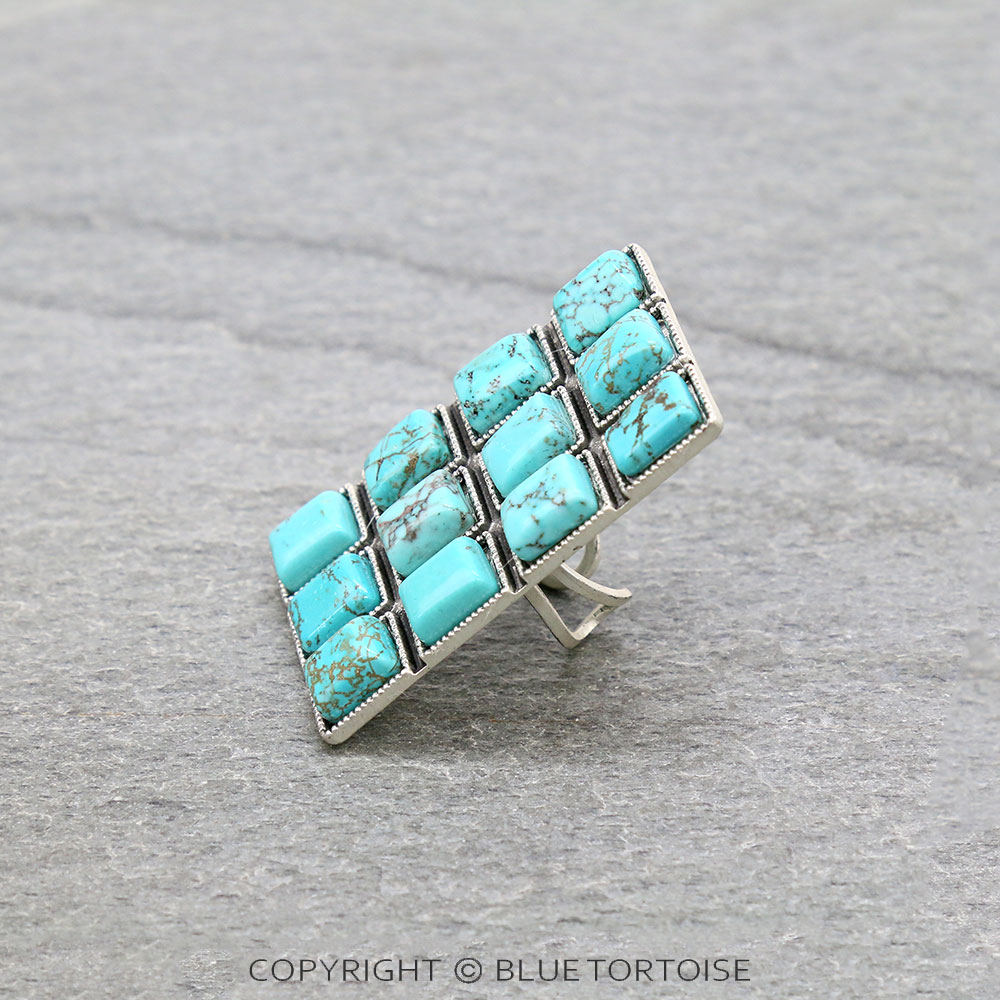 2" Long, Big! Natural Stone Adjustable Ring, Bronze Double Band - Image 2