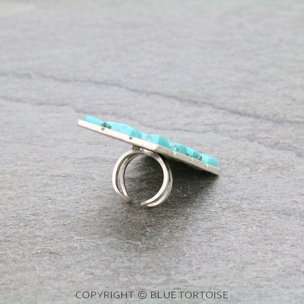 2" Long, Big! Natural Stone Adjustable Ring, Bronze Double Band - Image 3