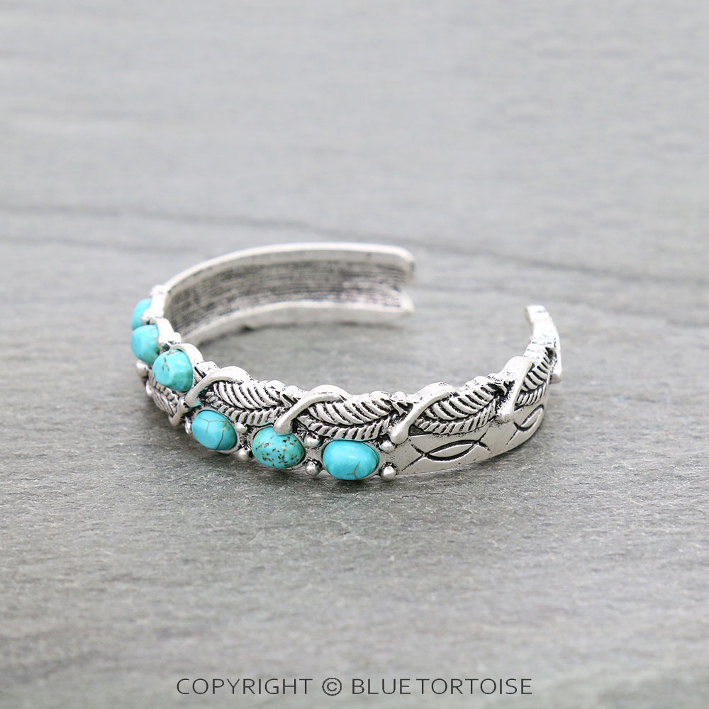 0.6" Height Band, Natural Stone "C" Cuff Bracelet - Image 2