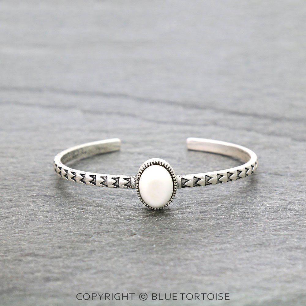 Natural White Stone "C" Cuff Bracelet