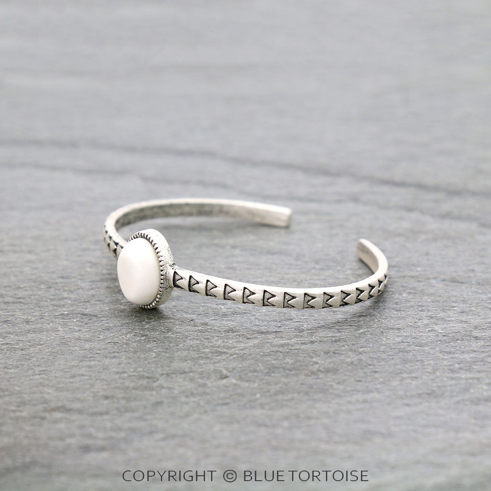 Natural White Stone "C" Cuff Bracelet - Image 2
