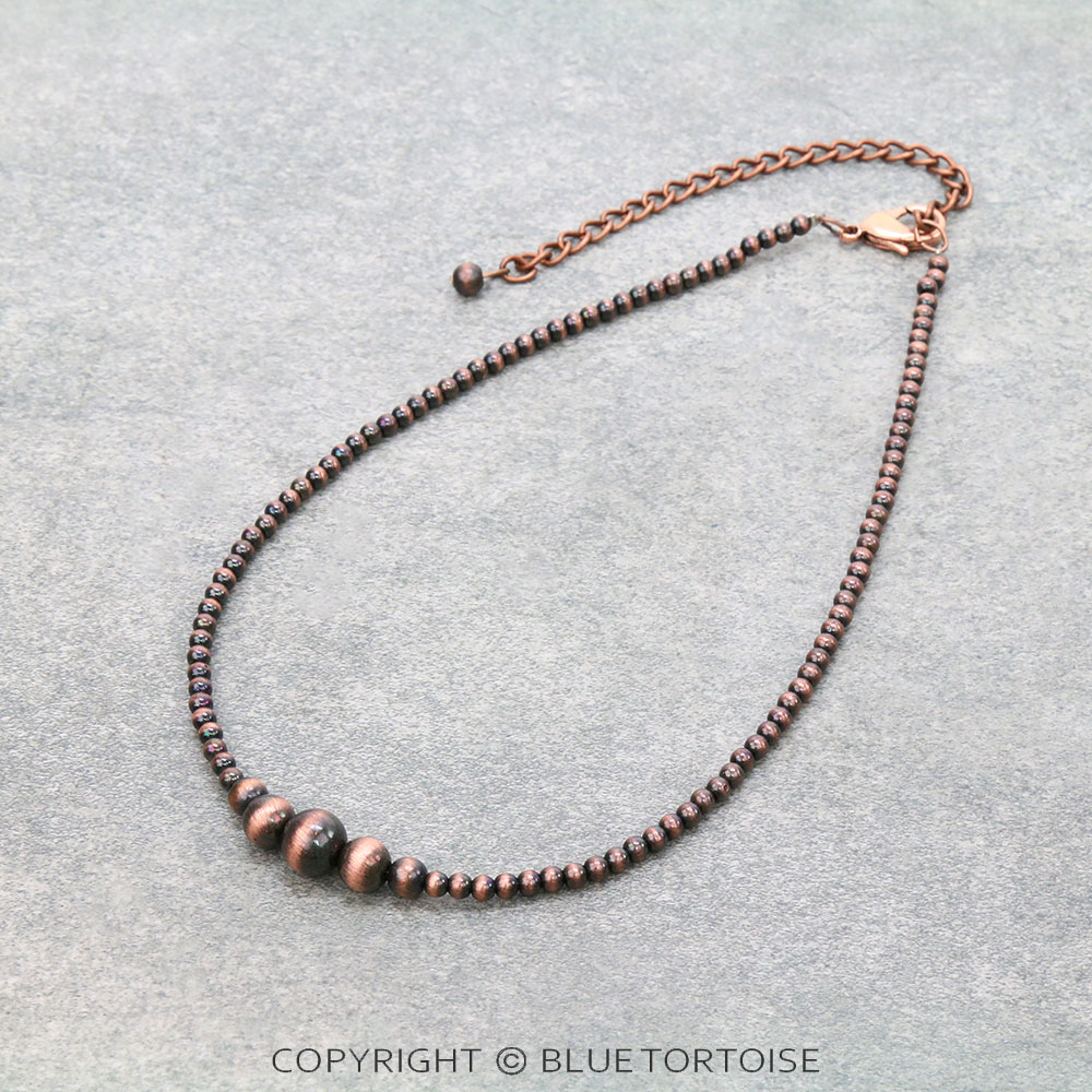 15" Long, Tiny 4mm Navajo Style Copper Pearl Necklace
