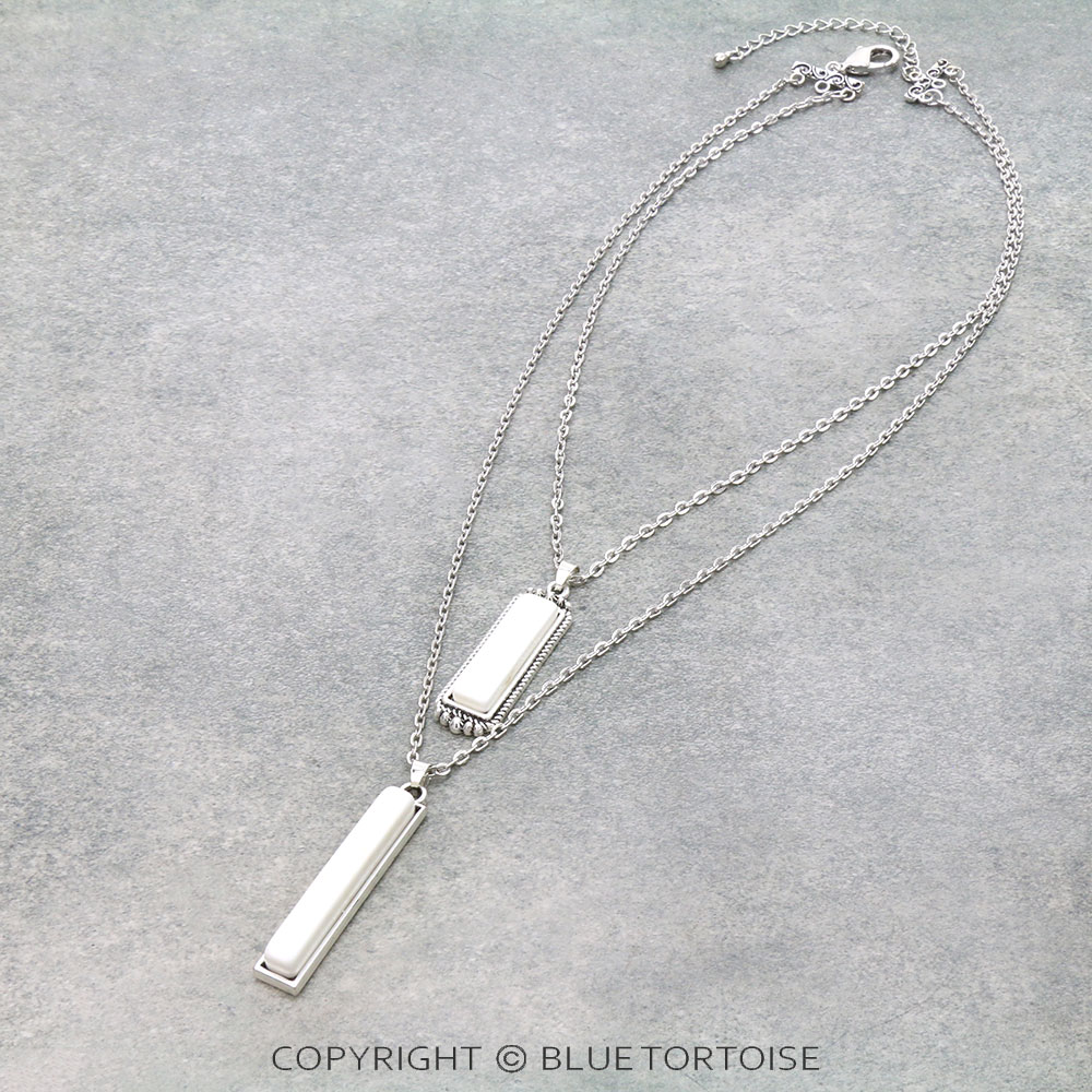 20" Long, Small Chain Necklace, Bar Natural White Stone Pendant