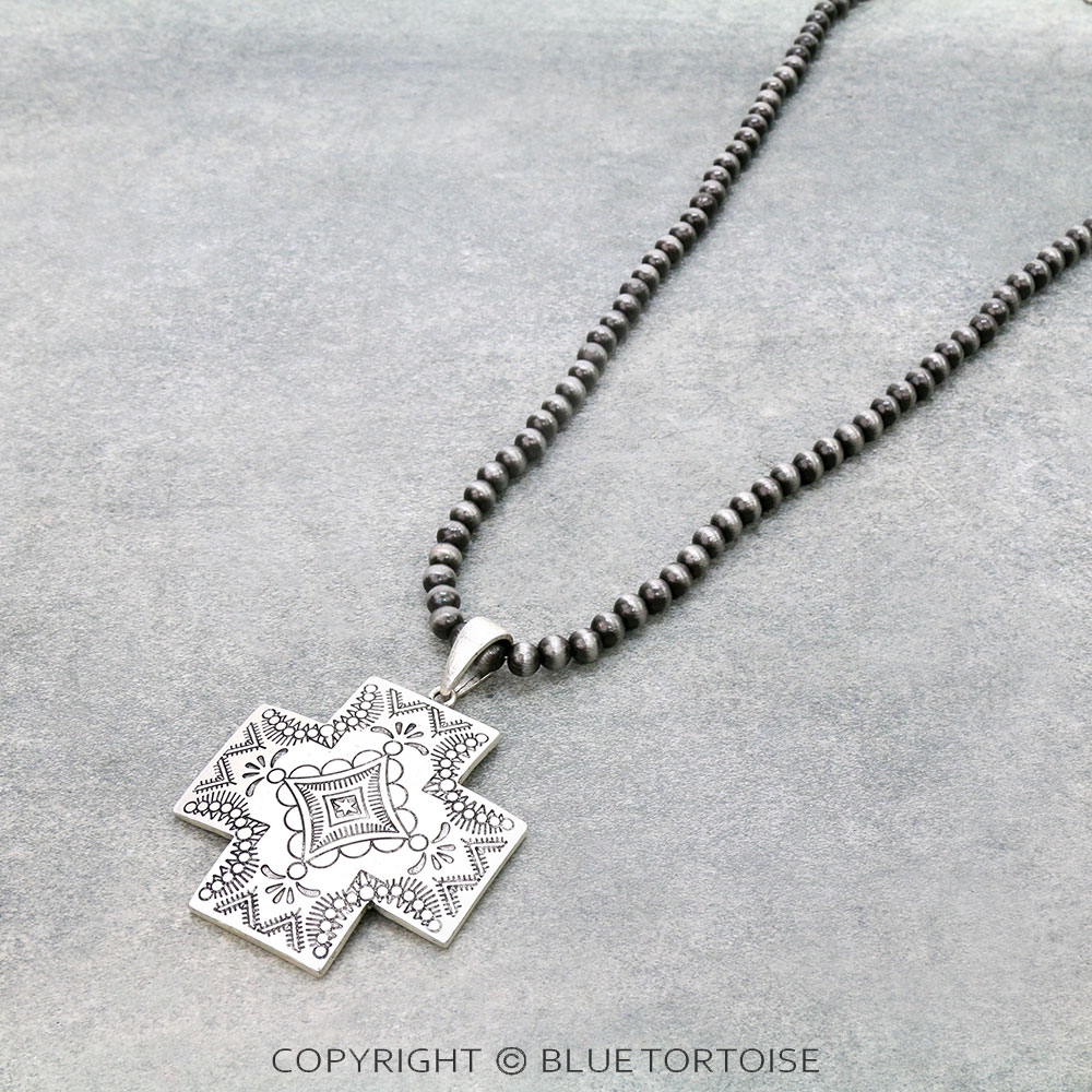 30" Long, 8mm Navajo Style Peral Necklace, Aztec Pendant - Image 3