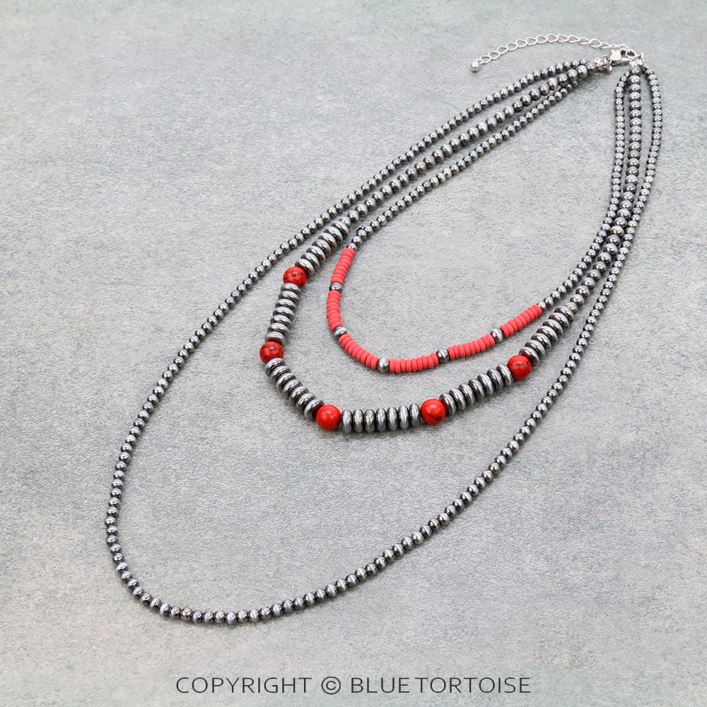 3 Row Navajo Style Pearl Necklace
