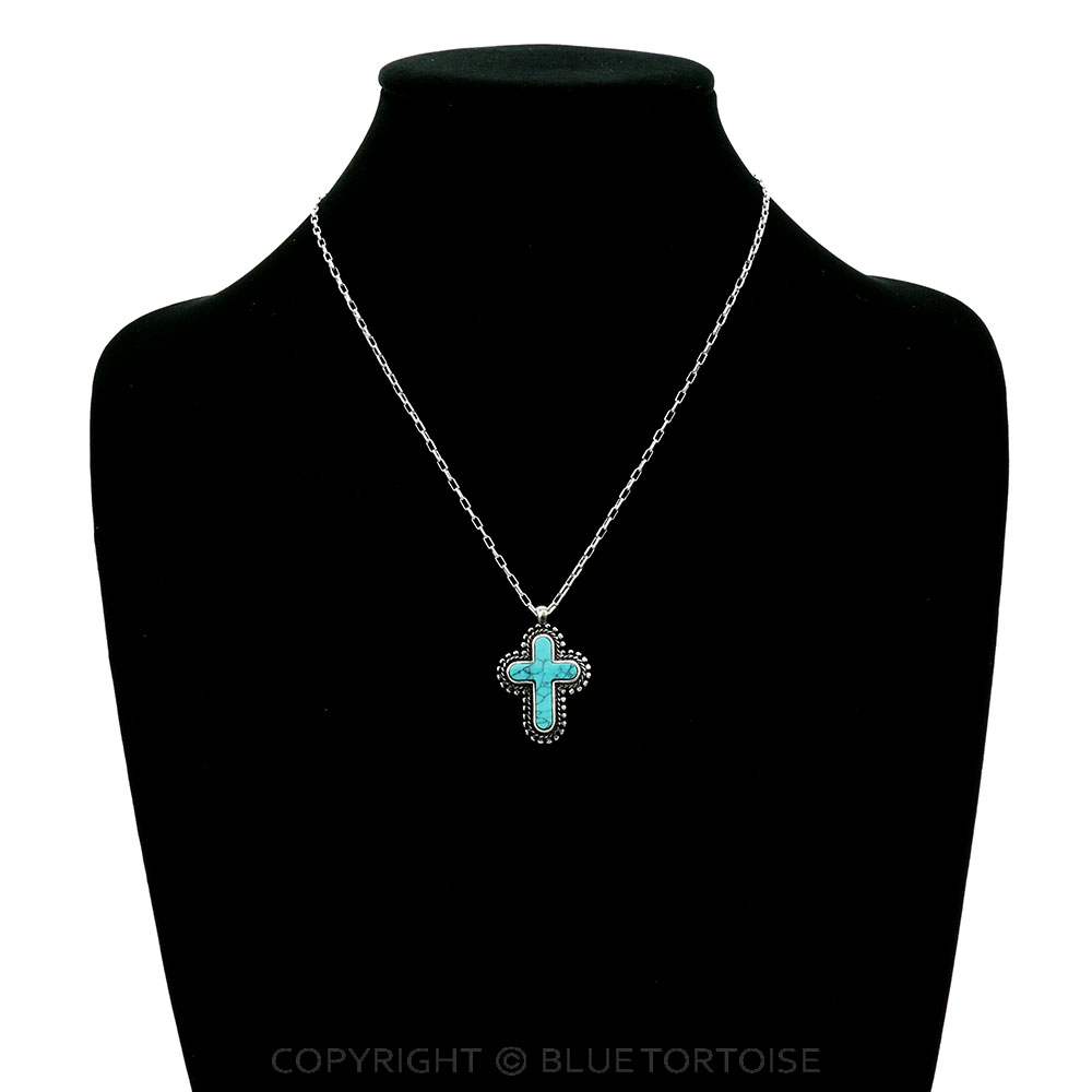 Western Hand Craft Stone Cross Necklace - Image 2