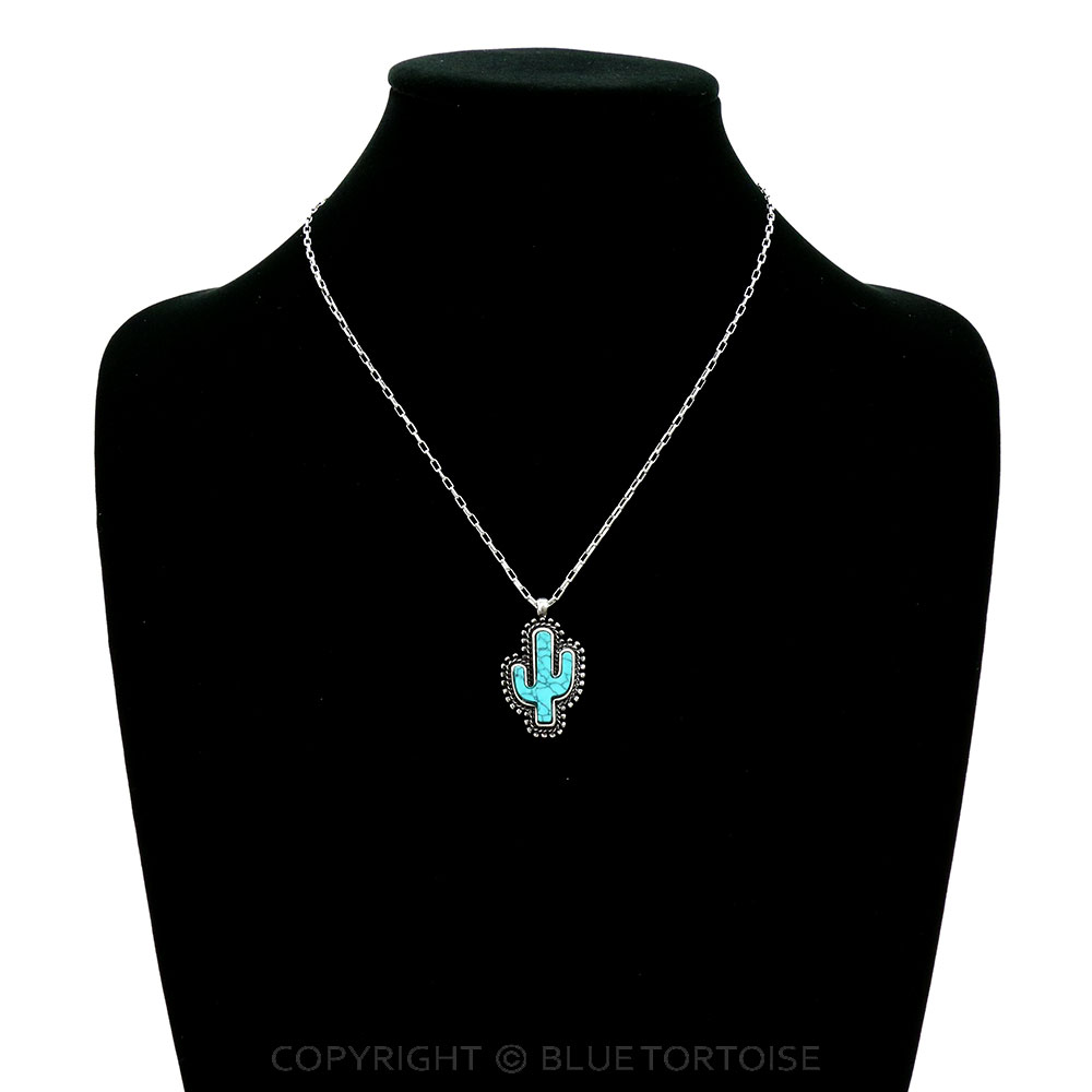 Western Hand Craft Stone Cactus Necklace - Image 2