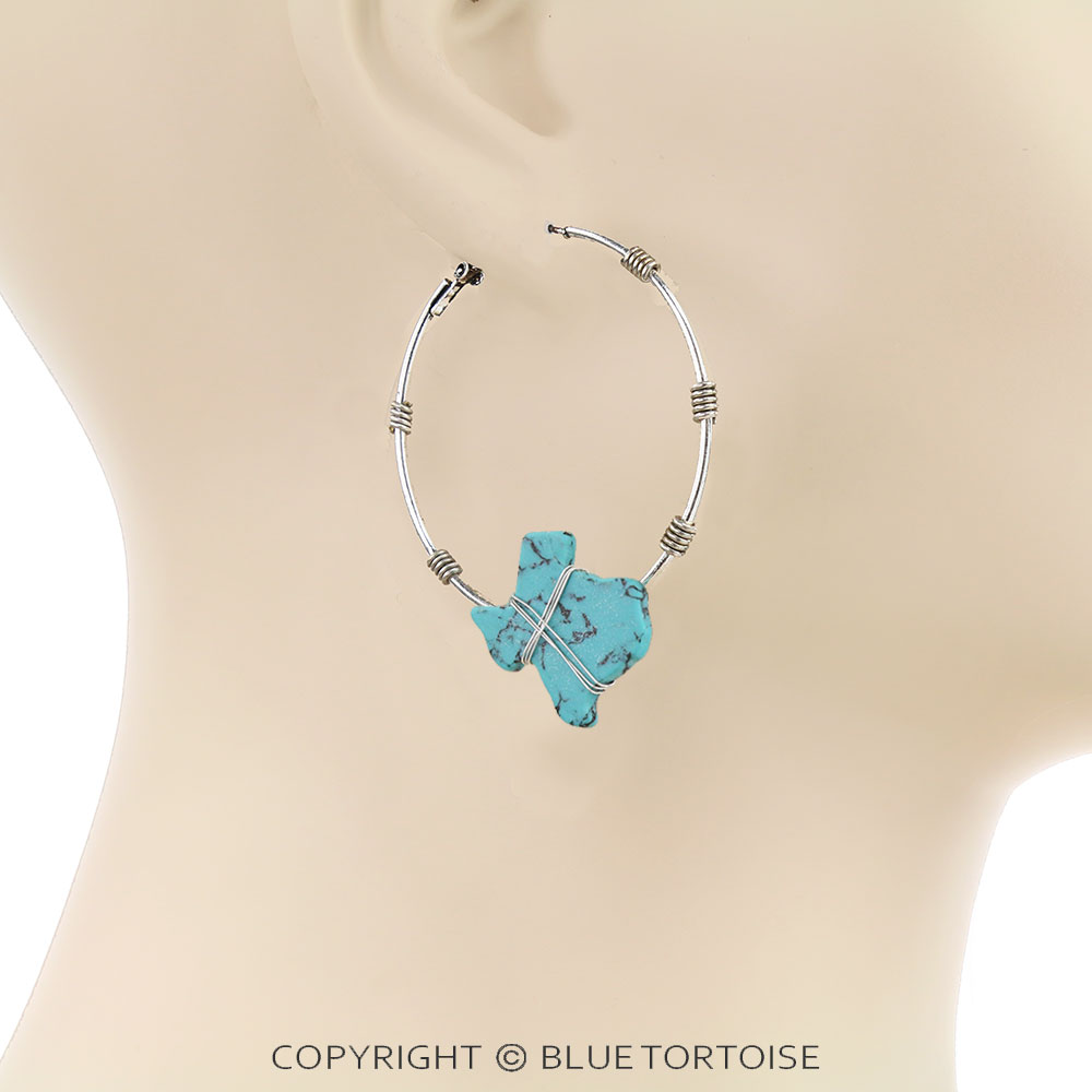 2.5" Western Texas Map Stone Hoop Earrings - Image 2