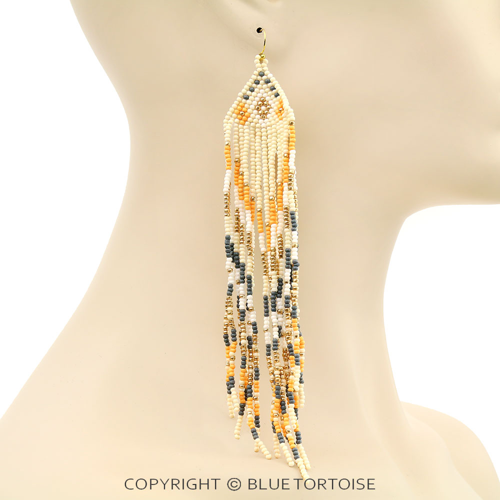 Seed Bead Fringe Dangle Earrings - Image 2