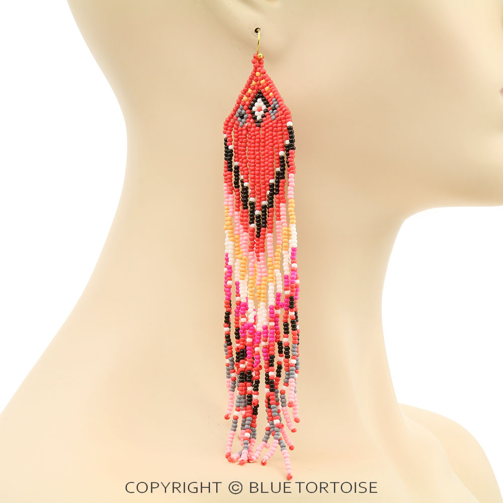 Seed Bead Fringe Dangle Earrings - Image 2